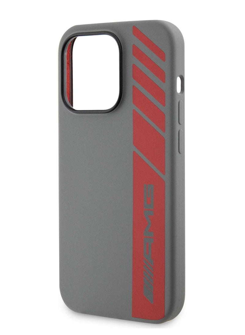 AMG iPhone 15 Pro Case MagSafe Silicone Back Cover with Vertical AMG Logo Pattern / Slim Profile / Easy Snap-On - Gray - Image 1