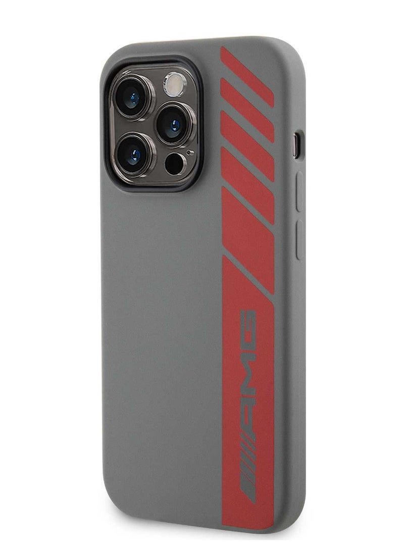 AMG iPhone 15 Pro Case MagSafe Silicone Back Cover with Vertical AMG Logo Pattern / Slim Profile / Easy Snap-On - Gray - Image 2