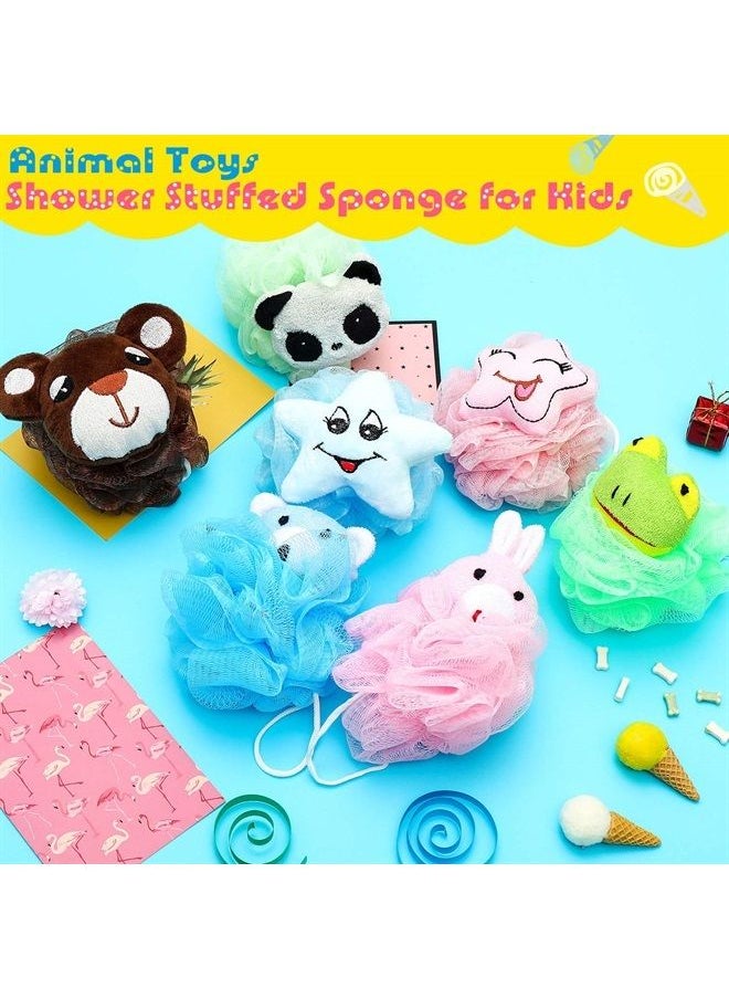 8 Pieces Bath Sponges Animal Kids Loofah Bath Pouf Mesh Animal Toy Bath Sponge Colorful Cartoon Body Scrubber Balls Shower Mesh for Kids Adults