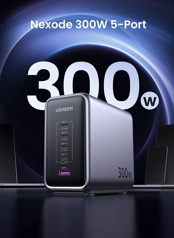 Ugreen Nexode 300W Gan Charger USB C Charger 5 Ports Desktop Charging Station Charing Dock Laptop Charger With 240W USB C Cable For MacBook Pro Air Lenovo HP Dell ASUS Acer Tablets iPhone 16 Series - Image 1