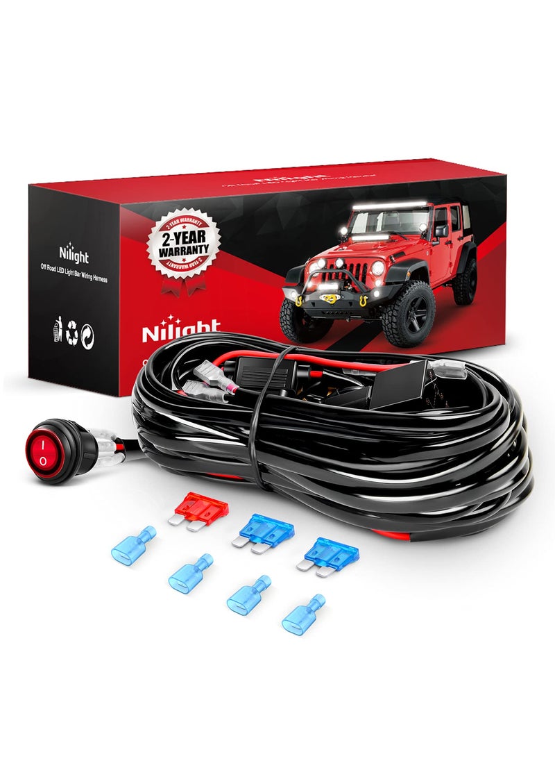 Nilight Nilight - NI -WA 06 LED Light Bar Wiring Harness Kit - 2 Leads 12V On Off Switch Power Relay Blade Fuse for Off Road Lights Work Light, 2 Years Warranty,Black  - Image 1