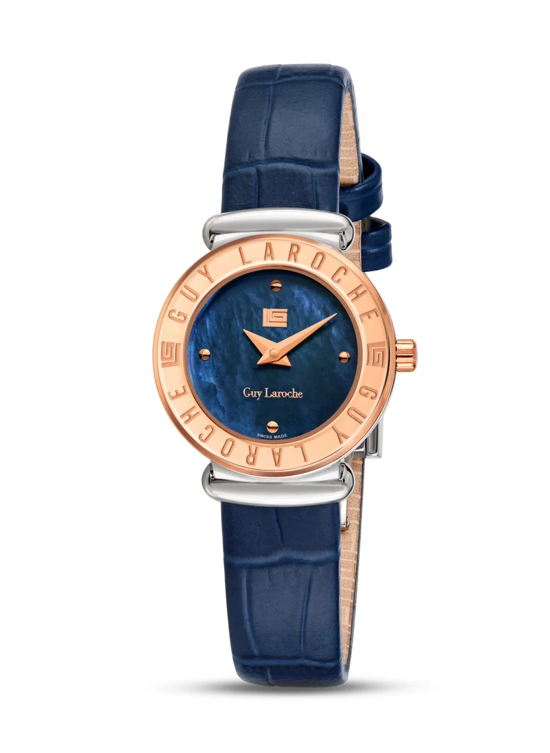 غاي لاروش Betty Watch for Women with Blue Genuine Leather Strap 25 mm 5 Atm