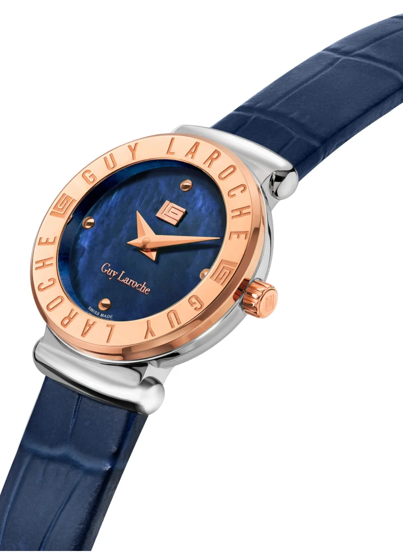 غاي لاروش Betty Watch for Women with Blue Genuine Leather Strap 25 mm 5 Atm