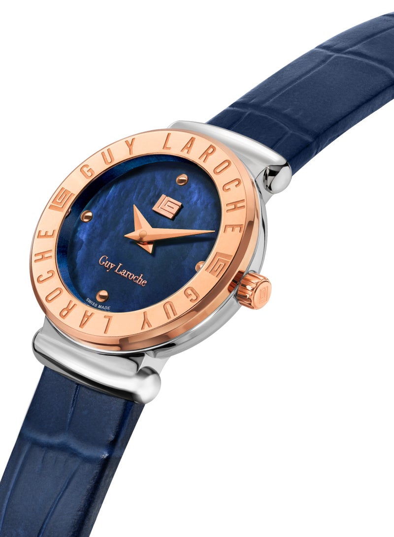 Guy Laroche Betty Watch for Women with Blue Genuine Leather Strap 25 mm 5 Atm  - Image 2