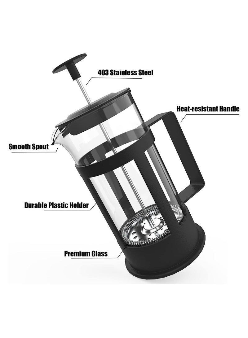 جونيس مطبعة فرنسية -مقهى مزدوج دقيق مصفاة وشاي، مطبعة قهوة بوروسيليكات زجاجية، مرشح من الفولاذ المقاوم للصدأ، متين ومقاومة للحرارة، أسود (350 لتر) - Image 2