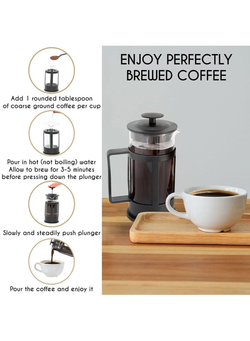 جونيس مطبعة فرنسية -مقهى مزدوج دقيق مصفاة وشاي، مطبعة قهوة بوروسيليكات زجاجية، مرشح من الفولاذ المقاوم للصدأ، متين ومقاومة للحرارة، أسود (350 لتر) - Image 4