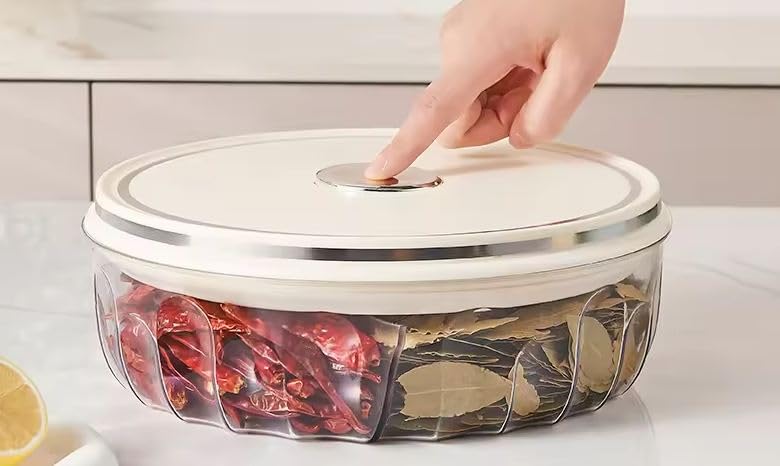 Crobat صندوق تخزين التوابل والوجبات الخفيفة 5 أقسام من كروبات أنيق مع تصميم ضغط للإغلاق ومقاوم للرطوبة، حاوية بلاستيكية قابلة لإعادة الاستخدام لتنظيم المطبخ - Image 1