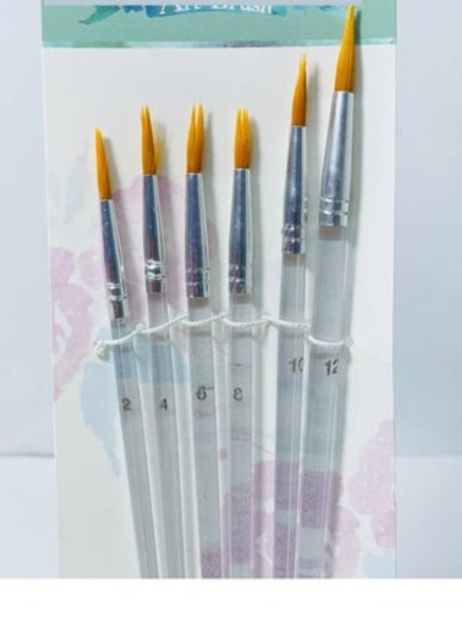 مجموعة فرش ألوان مائية مكونة من 6 قطع، حامل أقلام شفاف، فرشاة رسم من النايلون، رأس مستدير مدبب، شفافة - Image 1