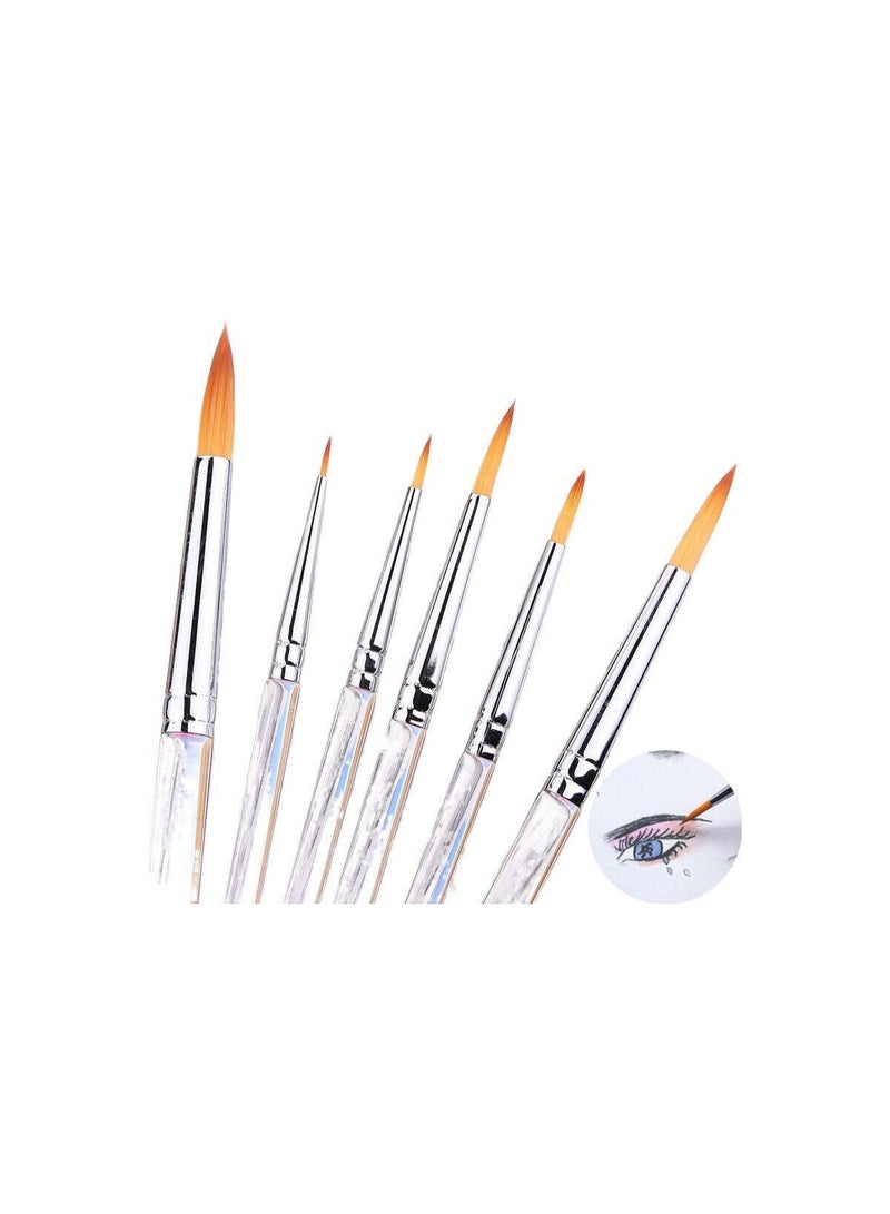 مجموعة فرش ألوان مائية مكونة من 6 قطع، حامل أقلام شفاف، فرشاة رسم من النايلون، رأس مستدير مدبب، شفافة - Image 2