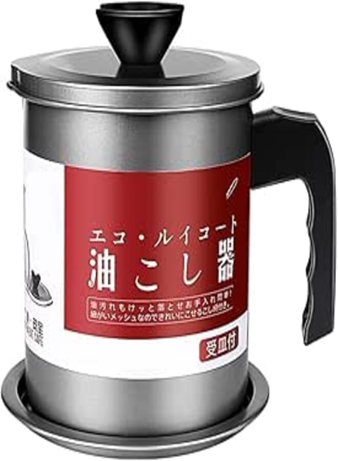 ECVV Oil Strainer Pot Grease Can, 1.7 L Stainless Steel Container W/Fine Mesh DUSt-Proof Lid Non-Slip Plate Base Suitable Easy Grip Handle, For Storing Frying Cooking