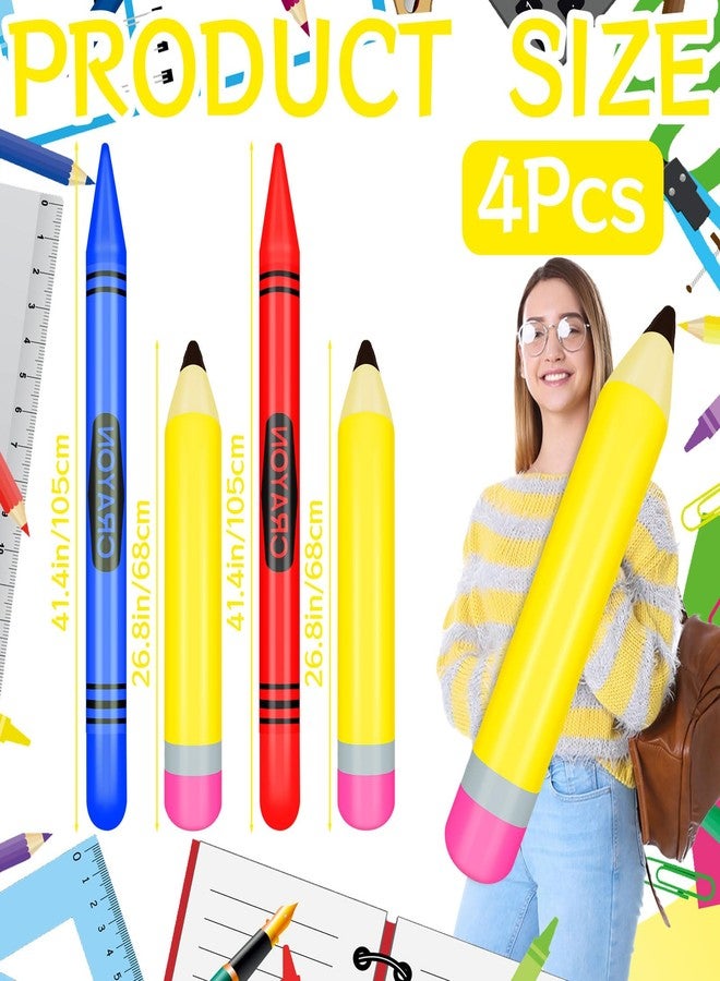 Demonwer 4 Pcs Giant Inflatable Crayon Pencil Balloons Set Back to School Pencils Crayon Balloon Blow Up Pencil Prop Kit for Back to School Classroom Events and Birthday Party Decorations - Image 2