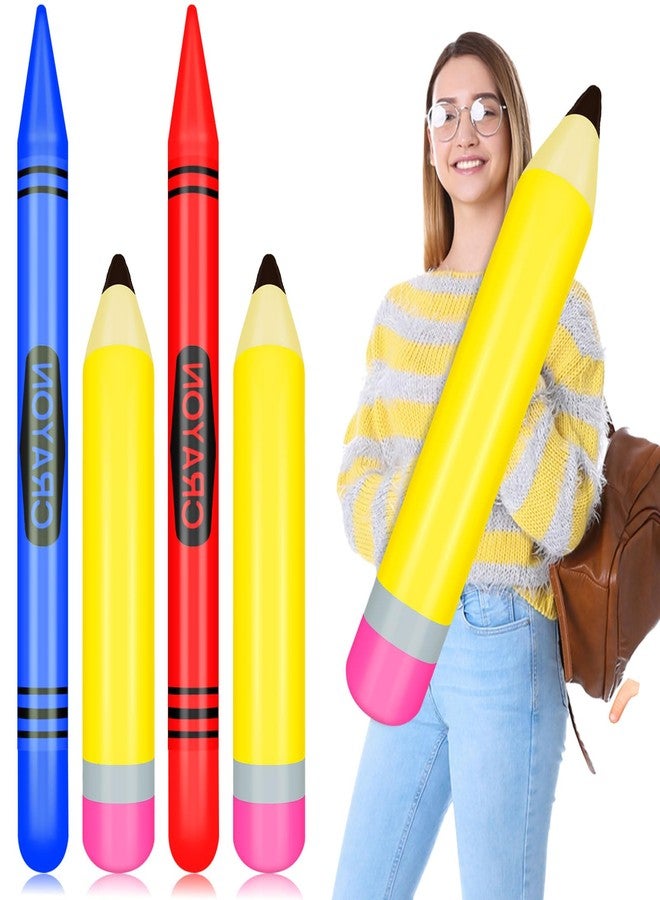 Demonwer 4 Pcs Giant Inflatable Crayon Pencil Balloons Set Back to School Pencils Crayon Balloon Blow Up Pencil Prop Kit for Back to School Classroom Events and Birthday Party Decorations - Image 1