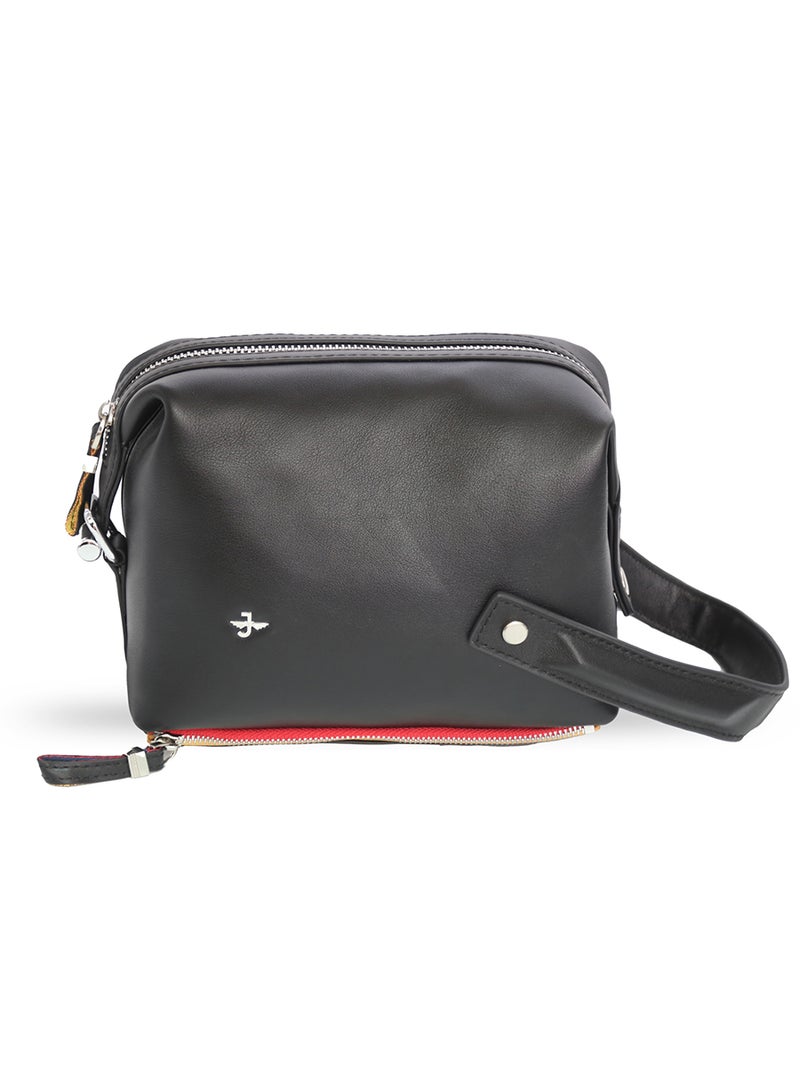 JOVIAL Premium Leather Handbag Matte Finish with Dual Zippers Red Base Accent and Side Handle - Image 1