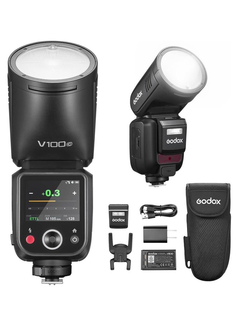 Godox Godox V100-C Flash for Canon Camera,Round Head Camera Flash Speedlite,TTL Touch Screen 2.4G Wireless X System for Canon - Image 1