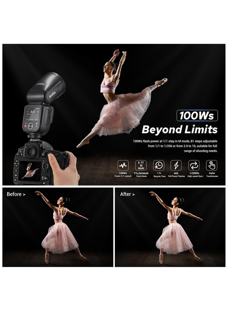 Godox Godox V100-C Flash for Canon Camera,Round Head Camera Flash Speedlite,TTL Touch Screen 2.4G Wireless X System for Canon - Image 2