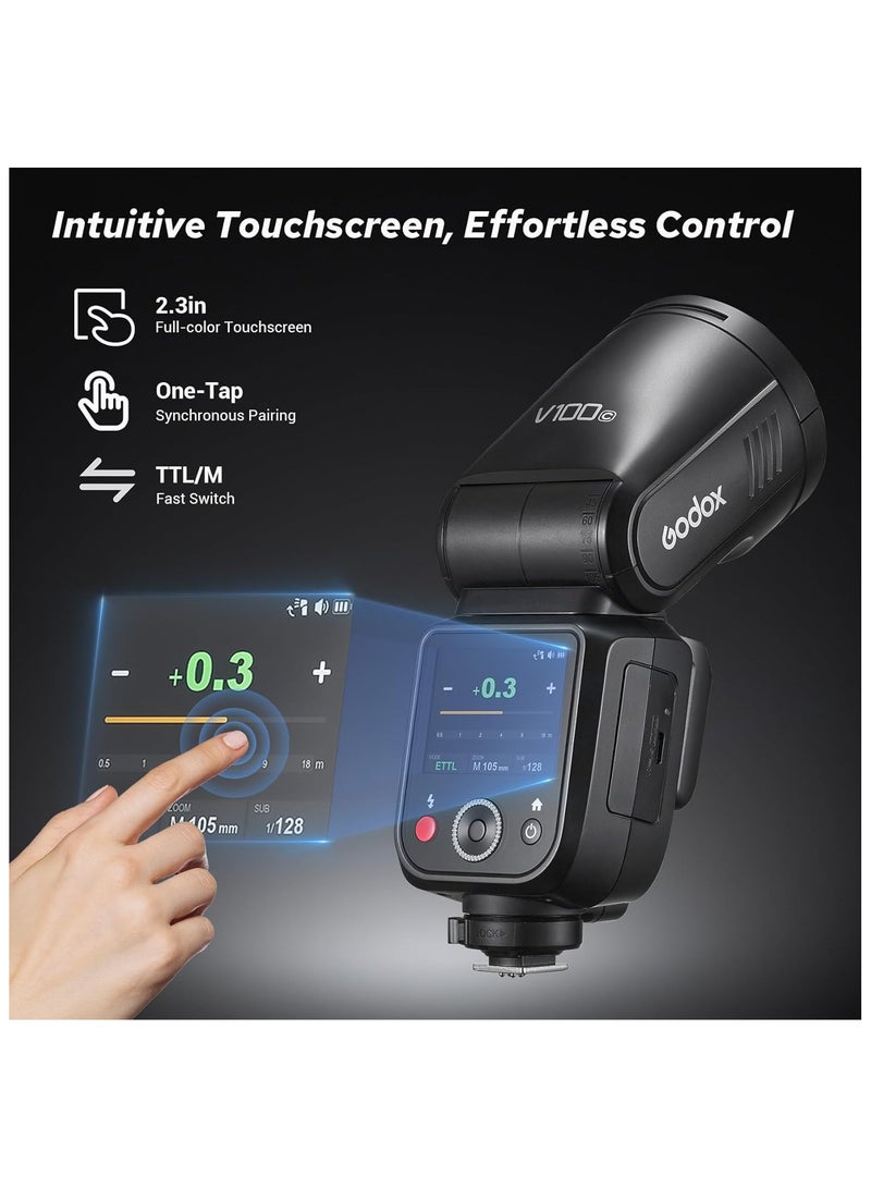 Godox Godox V100-C Flash for Canon Camera,Round Head Camera Flash Speedlite,TTL Touch Screen 2.4G Wireless X System for Canon - Image 3