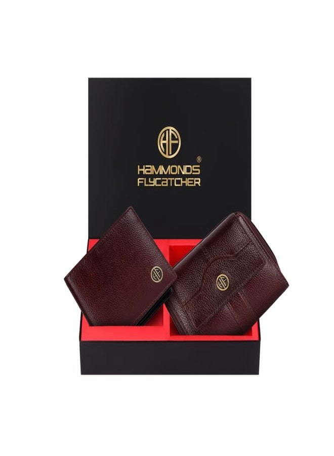 HAMMONDS FLYCATCHER Leather Wallet Combo Gift Set - Marriage Wedding Gifts for Couples Wife Husband - RFID Protected Men's & Ladies Women's Wallets, Multiple Card Slots - Coffee Brown - Image 1