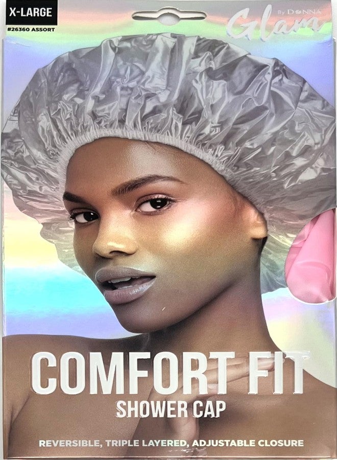 DONNA Comfort Fit Shower Cap Waterproof Bath Caps Plastic Reusable Shower Caps Elastic Band Bath Hair Hat Stocking Stuffers for Women Pink XL