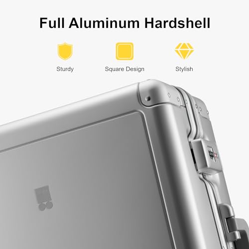 LEVEL8 جزر غيبيرالتار حقيبة سفر محمولة، 20 بوصة حقائب بدون سحاب معتمدة من شركات الطيران، حقيبة صلبة مع قفل TSA وعجلات دوارة، فضي - Image 3