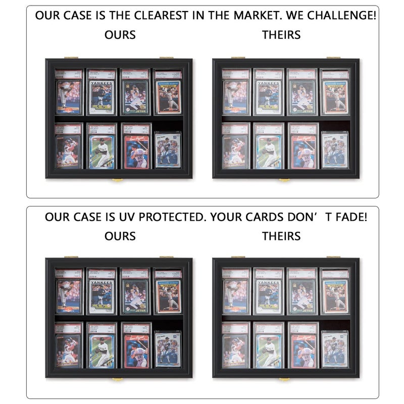 Verani Baseball Sports Card Display Case - 8 Graded Card Frame - Crystal Clear View, UV Protection, Lockable Black Wall Cabinet - Image 3
