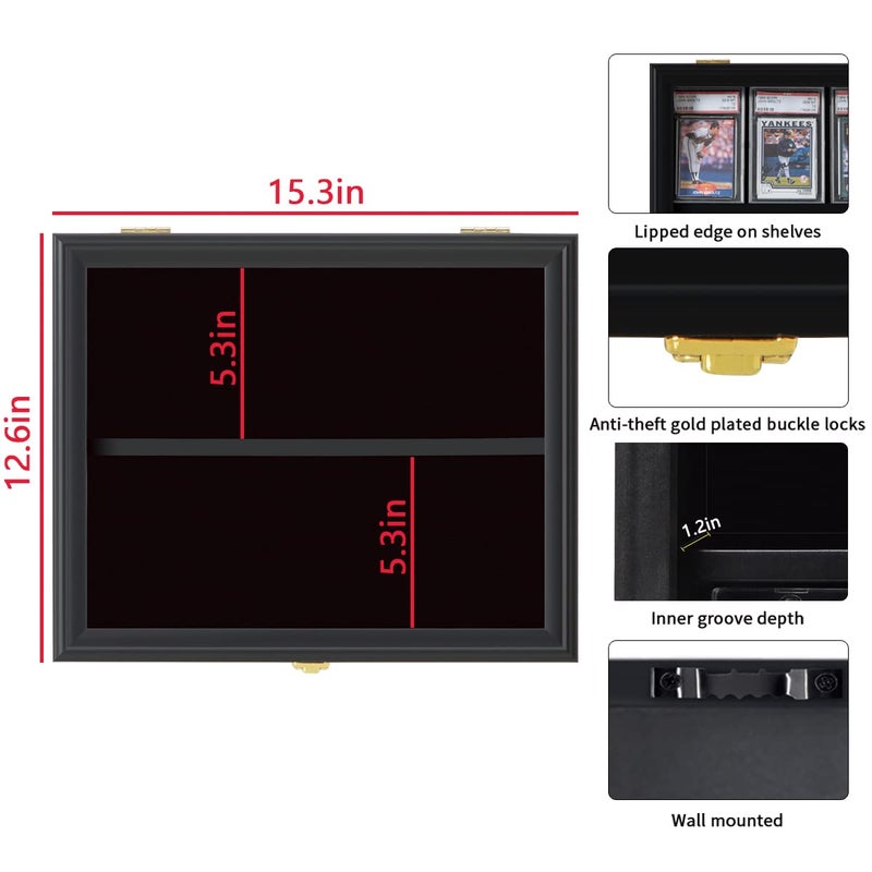 Verani Baseball Sports Card Display Case - 8 Graded Card Frame - Crystal Clear View, UV Protection, Lockable Black Wall Cabinet - Image 2