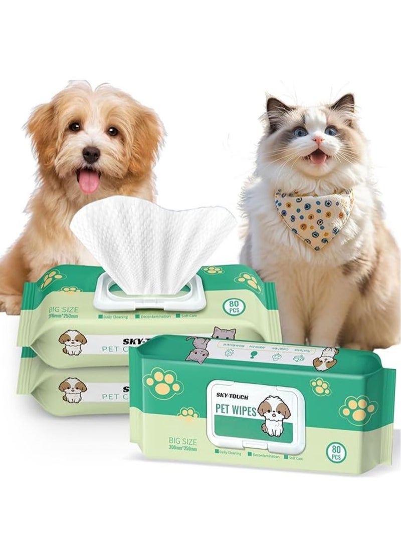 SKY-TOUCH 3pack Dog Wipes 240pcs, Large Pet Grooming Wipes for Dogs & Cats, for full body, eye wipes, ear wipes, Paws Unscented - Image 1