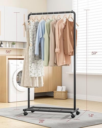 Sakugi Clothes Rack - Clothing Rack with Storage Mesh Shelf & Casters, Heavy-Duty Metal Clothing Rack for Hanging Clothes, Dresses, Coats, Large Load Capacity, Easy Assembly, Black, 28.0"x16.9"x59.0" - Image 2