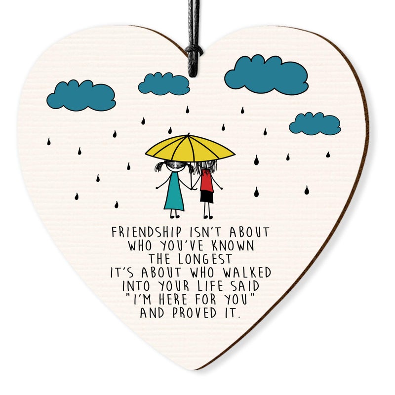 Dorothy Spring Friendship Isnt About Who Youve Known The Longest Im Here For You Hanging Wooden Heart Sign Wall Sign Love Plaque Gift for Friends Inspirational Keepsake Quote