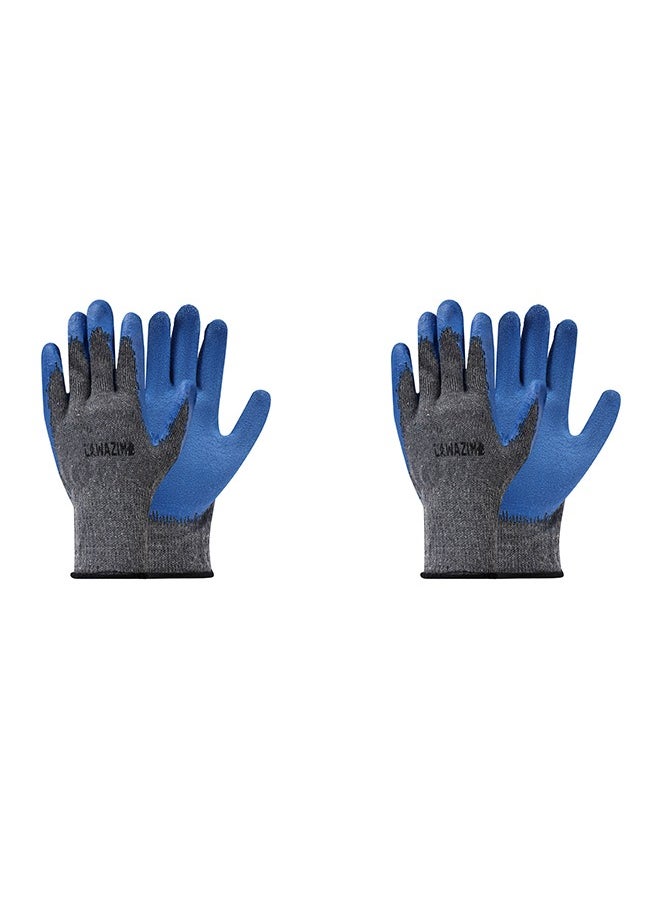 LAWAZIM Gloves - 2 Pairs, 90g, Blue - Rubber Palm-Coated Work Gloves with Wrist Protection, Breathable Seamless Knit Cotton Fabric - Ideal for Construction, Mechanics, Warehouse, Industrial, Gardening  - Image 1