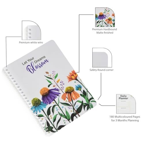 Papboo A5 Hardcover, Hardbound Cute Undated Daily Planner For 3 Months, Schedule Your Day, Manage To-do List, Goals Tracker,Wellness Tracker,With cool Sticker sheet (Blossom) - Image 4