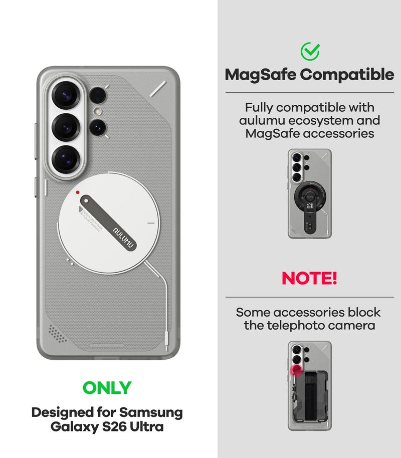 Aulumu S26 Ultra Galaxy Magnetic Case | Thermal IMD Technology | Compatible with MagSafe | Passive Cooling Samsung Galaxy S26 Ultra Case - Translucent Gray - Image 2