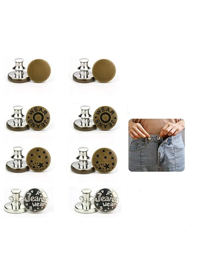8 Pcs Button Pins for Jeans Pants, No Sew Perfect Fit Jean Button Tightener Removable Button Reusable, Adjuestable Pants Waist Size Instant Reduce Too Big Pants Waist  - Image 1