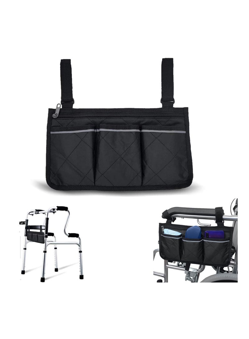 SOLARAE Wheelchair Bag with Pockets, Universal Waterproof Armrest Side Bag for Home, Outdoor, Baby Cart, Black - Image 1