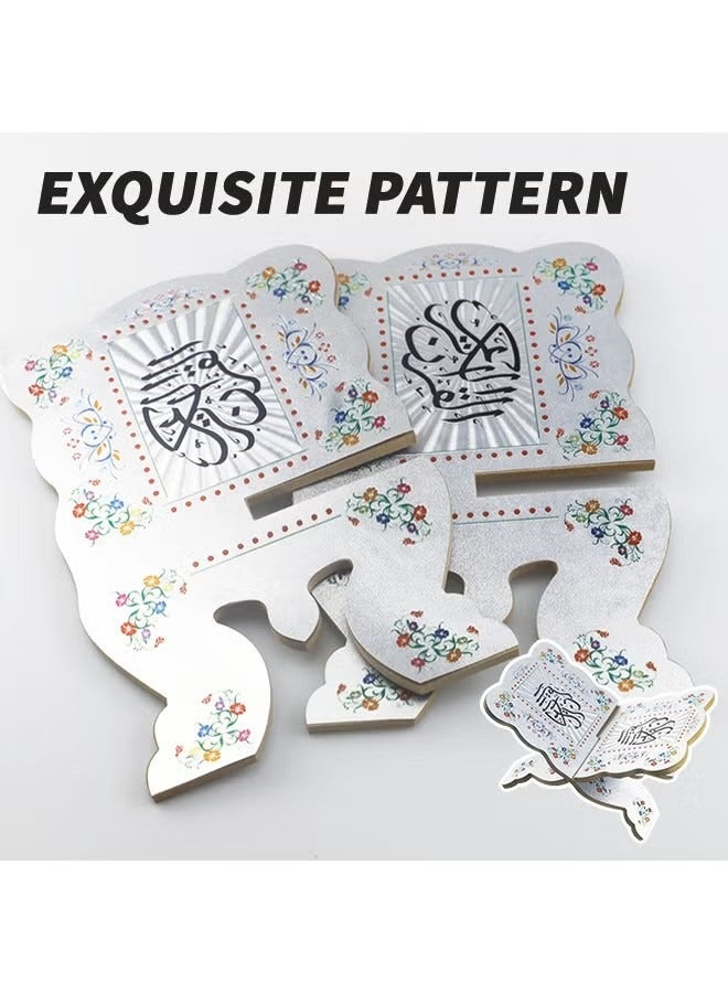 حامل عرض مصحف خشبي قابل للطي، حامل مزخرف للقرآن الكريم، حامل كتاب مقدس إسلامي لعيد مبارك، حامل عرض للكتب المقدسة والمجلات والكتب الدينية المكتوبة بخط عربي، حامل كتاب مصحف للقراءة والصلاة (فضي) - Image 2