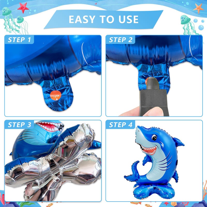 YiYou 7 Pcs Ocean Animal Balloons - Standing Turtle Seahorse Dolphin Shark Crab Lobster Sea Lion Foil Balloons for Under The Sea Themed Party Decorations - Image 3