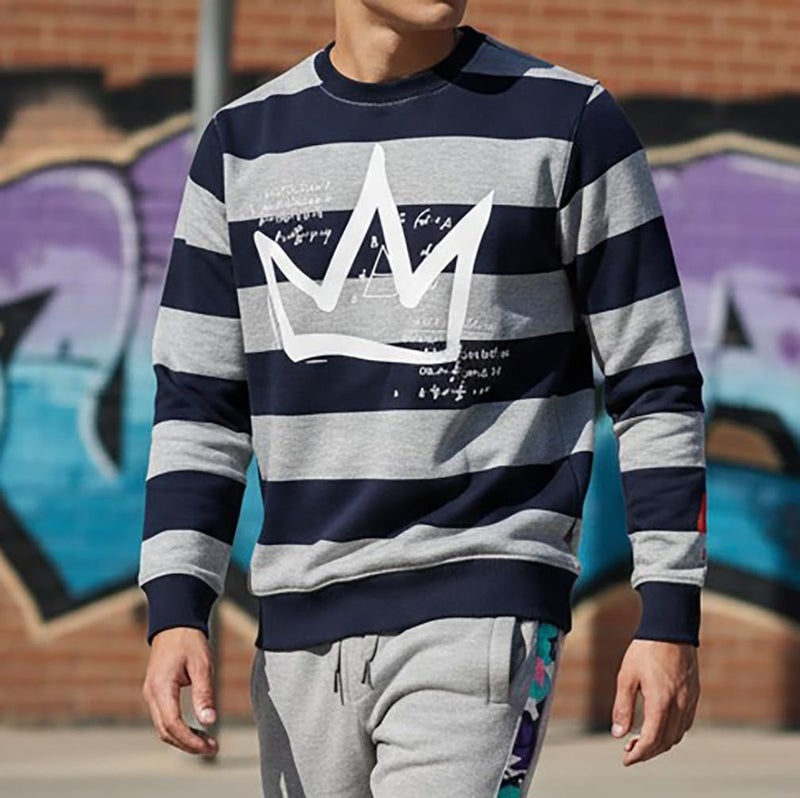 SCREENSHOT Mens Premium Crew Neck Fleece Streetwear Graphic Sweatshirt SIGNATURE F11963-H.G/STRIPE-Medium - Image 2