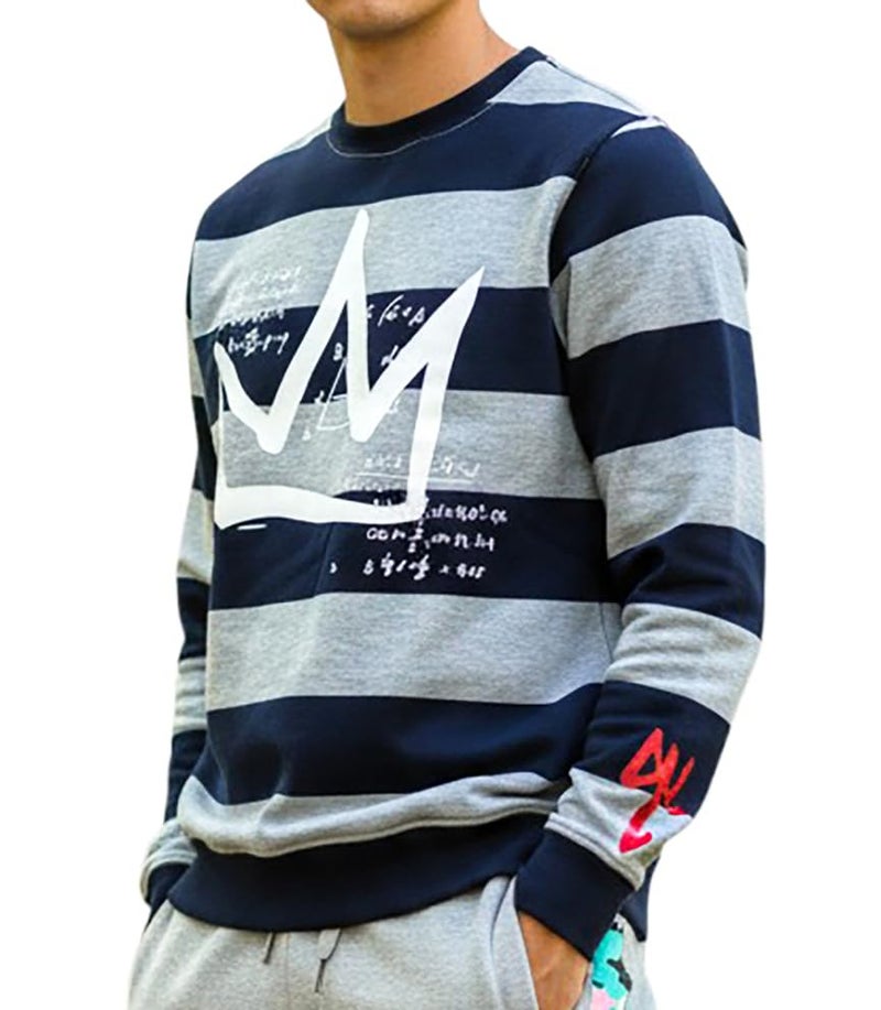 SCREENSHOT Mens Premium Crew Neck Fleece Streetwear Graphic Sweatshirt SIGNATURE F11963-H.G/STRIPE-Medium - Image 3