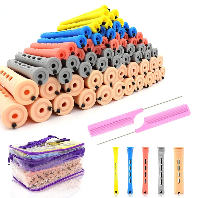 100Pcs Hair Perm Rods Set 5 Sizes Plastic Hair Cold Wave Rods Heatless Perming Rods Hair Curlers Rollers with Pintail Comb for Long Short Straight Curly Natural Hair DIY Hairdressing Styling Tools