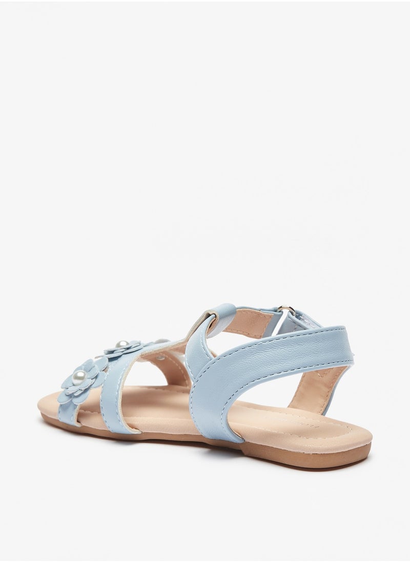 Flora Bella By Shoexpress - Girls Pearl Studded Floral Applique Strap Sandals with Hook and Loop Closure - Image 1