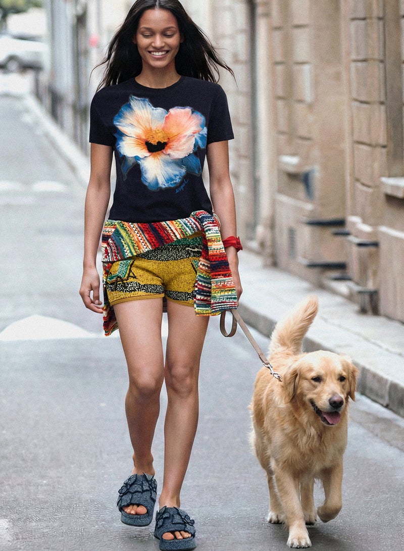 DESIGUAL Fitted T-Shirt With A Round Neck And Short Sleeves Featuring A Large Flower Print On The Front. - Image 2