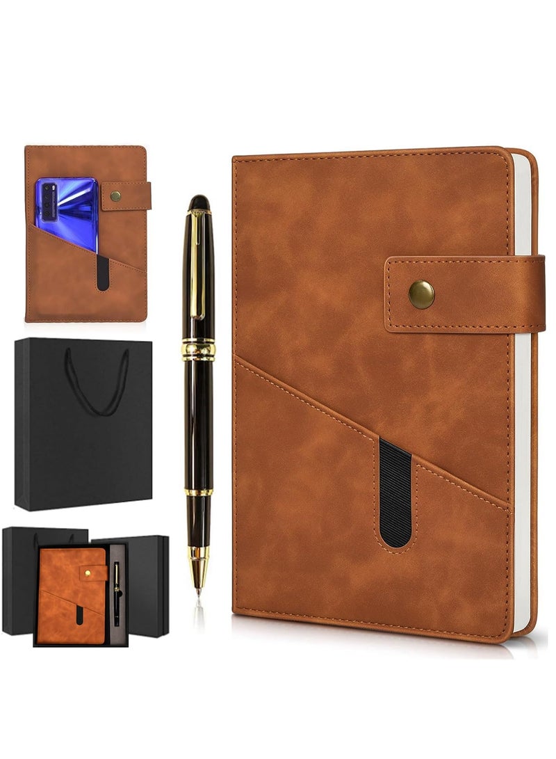 Brown Leather Journal Set with Pen in Gift Box, Personalized A5 Hardcover Notebook, 200 Lined s for School Travel Business Work Home Writing, Daily Diary with Thick Ruled Paper. - Image 1