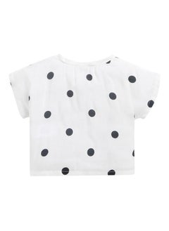 Hopscotch Hopscotch Girls Cotton Polka Dot Print T-shirt And Skirt Set in White Color For Ages 4-5 Years  - Image 2