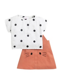 Hopscotch Hopscotch Girls Cotton Polka Dot Print T-shirt And Skirt Set in White Color For Ages 4-5 Years  - Image 1