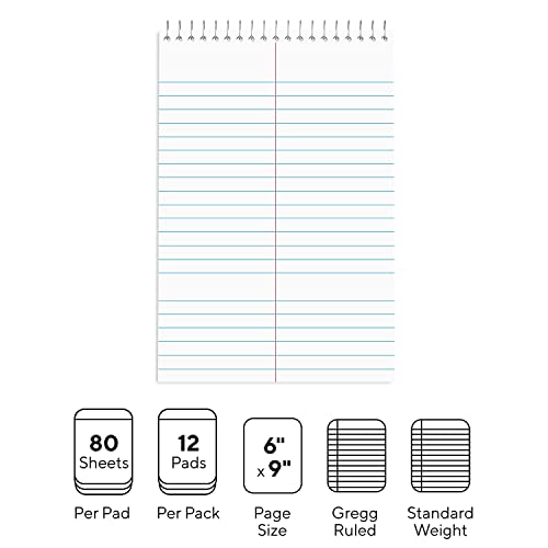 STAPLES Steno Notepads, 6 x 9 Inch, Gregg Ruled, Top Wire-Bound Notebooks, Cardstock Cover, 80-Sheets, 12-Pack, White Paper - Image 2