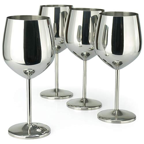 PG Set of 4 Stainless Steel Wine Glass  185oz Silver Mirror Finished Wine Glasses  Unbreakable Wine Glasses  Stem Metal Wine Goblets