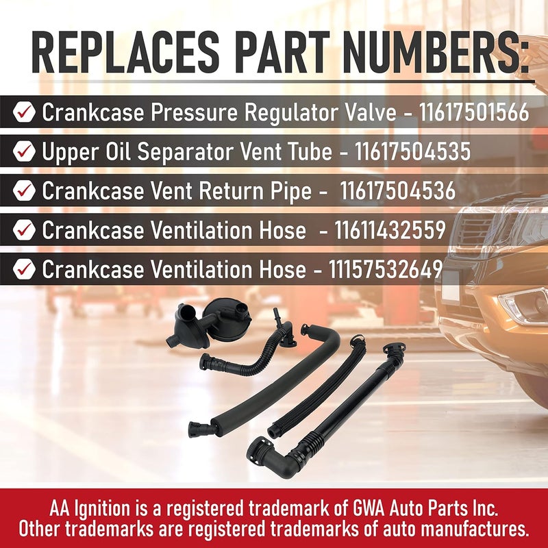 AA Ignition Crankcase Vent Valve Breather Hose Kit - 5 Piece Set for BMW E46, E39, E60 Models - Image 3