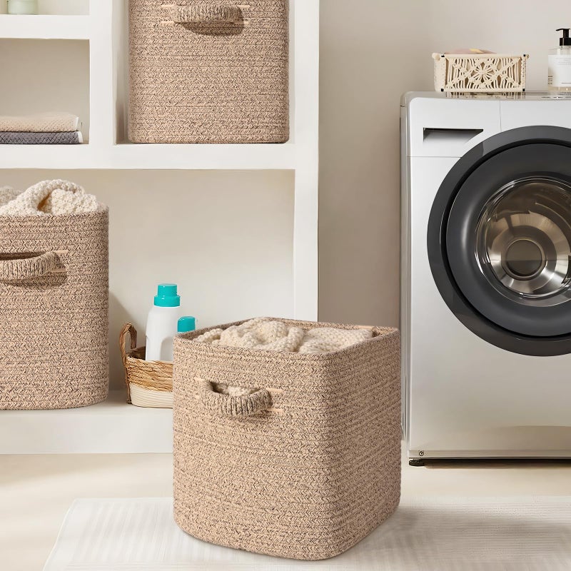 Degeyoyo 13 Inch Storage Cubes, 3 Pack Cube Storage Bins for Organizing, Cotton Rope Woven Baskets for Shelves, Bathroom, Kids Room, Closets, Baby Nursery - Image 5