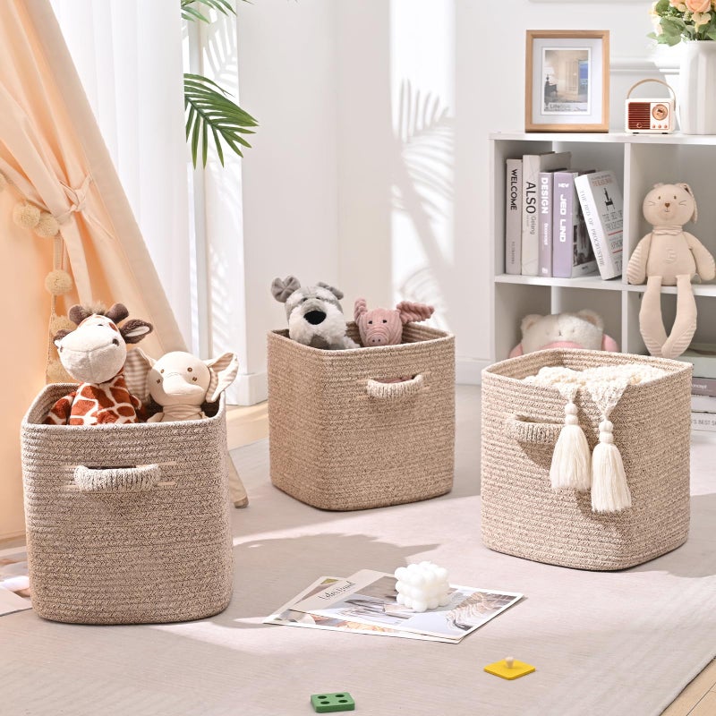 Degeyoyo 13 Inch Storage Cubes, 3 Pack Cube Storage Bins for Organizing, Cotton Rope Woven Baskets for Shelves, Bathroom, Kids Room, Closets, Baby Nursery - Image 3