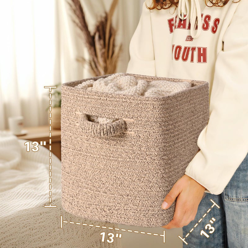 Degeyoyo 13 Inch Storage Cubes, 3 Pack Cube Storage Bins for Organizing, Cotton Rope Woven Baskets for Shelves, Bathroom, Kids Room, Closets, Baby Nursery - Image 4