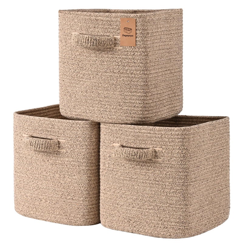 Degeyoyo 13 Inch Storage Cubes, 3 Pack Cube Storage Bins for Organizing, Cotton Rope Woven Baskets for Shelves, Bathroom, Kids Room, Closets, Baby Nursery - Image 1
